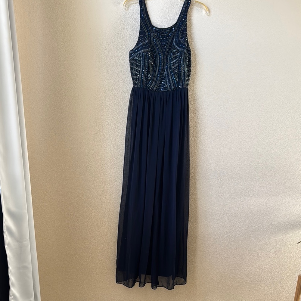 Aidan Mattox Elegant Navy Blue Beaded Dress